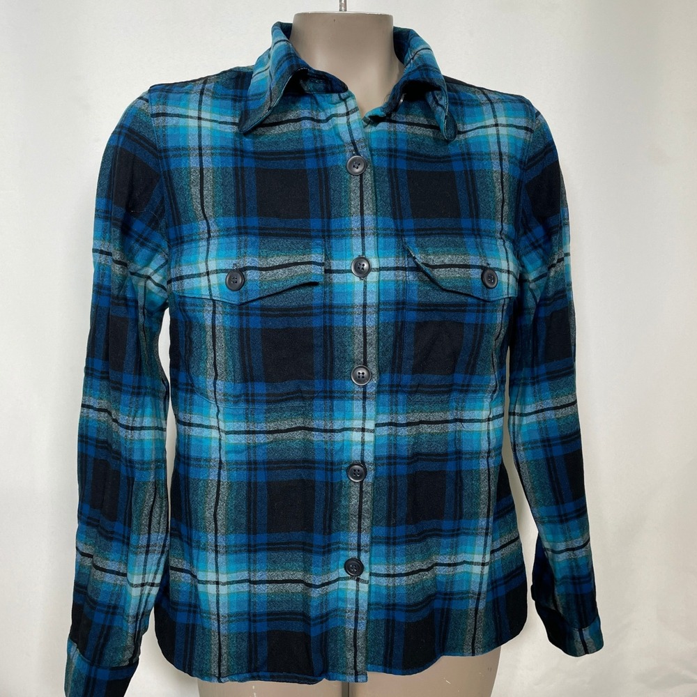 Pendleton Wool Blue Black Plaid Button Down Flannel Shirt Women's MEDIUM - Picture 5 of 9